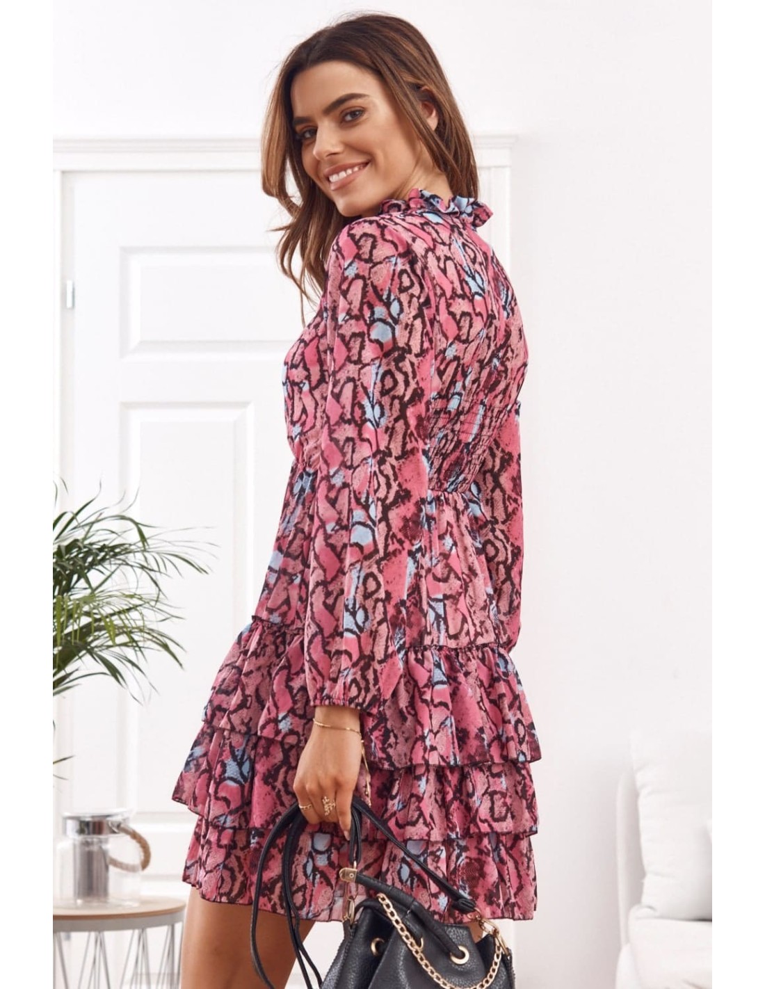 Rochie casual cu volane, roz 9105 - Magazin online - Boutique